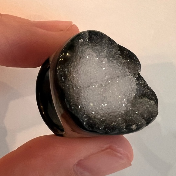 Galaxy Druzy Agate Ring, Black Agate Geode Drusy Ring, Rare Druzy Jewelry Unisex - Picture 3 of 8